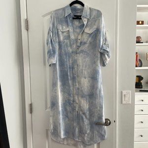 All Saints 3/4 Lengt Button Down Sz 2 Blue Tye Dye